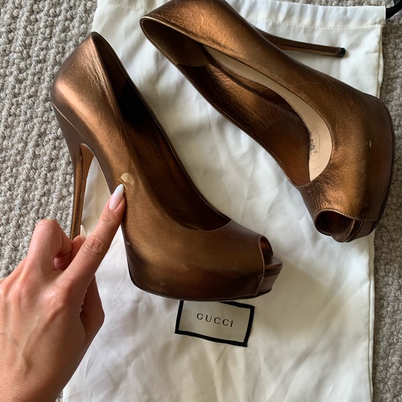 Gucci size 40 bronze open toe heels used - Picture 2 of 10